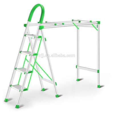 Fold Up and Easy to Store Household Aluminum Step Ladder with Clothes Rack and Handrail