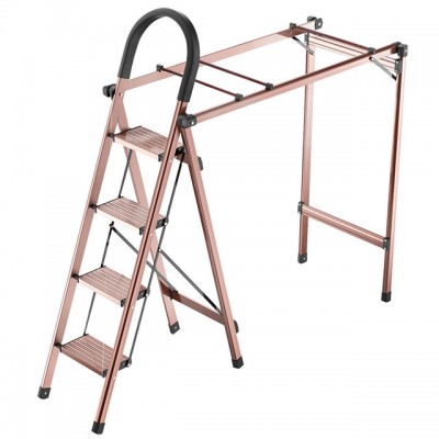 Gorilla Foldable Aluminium 4 Step Ladder with Safety Rail and Clothes Rack